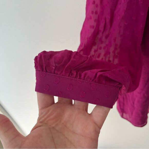 Kate Spade Fuchsia Purple 100% Silk Tie Neck Ruffle Dot Pattern Blouse - Picture 3 of 7